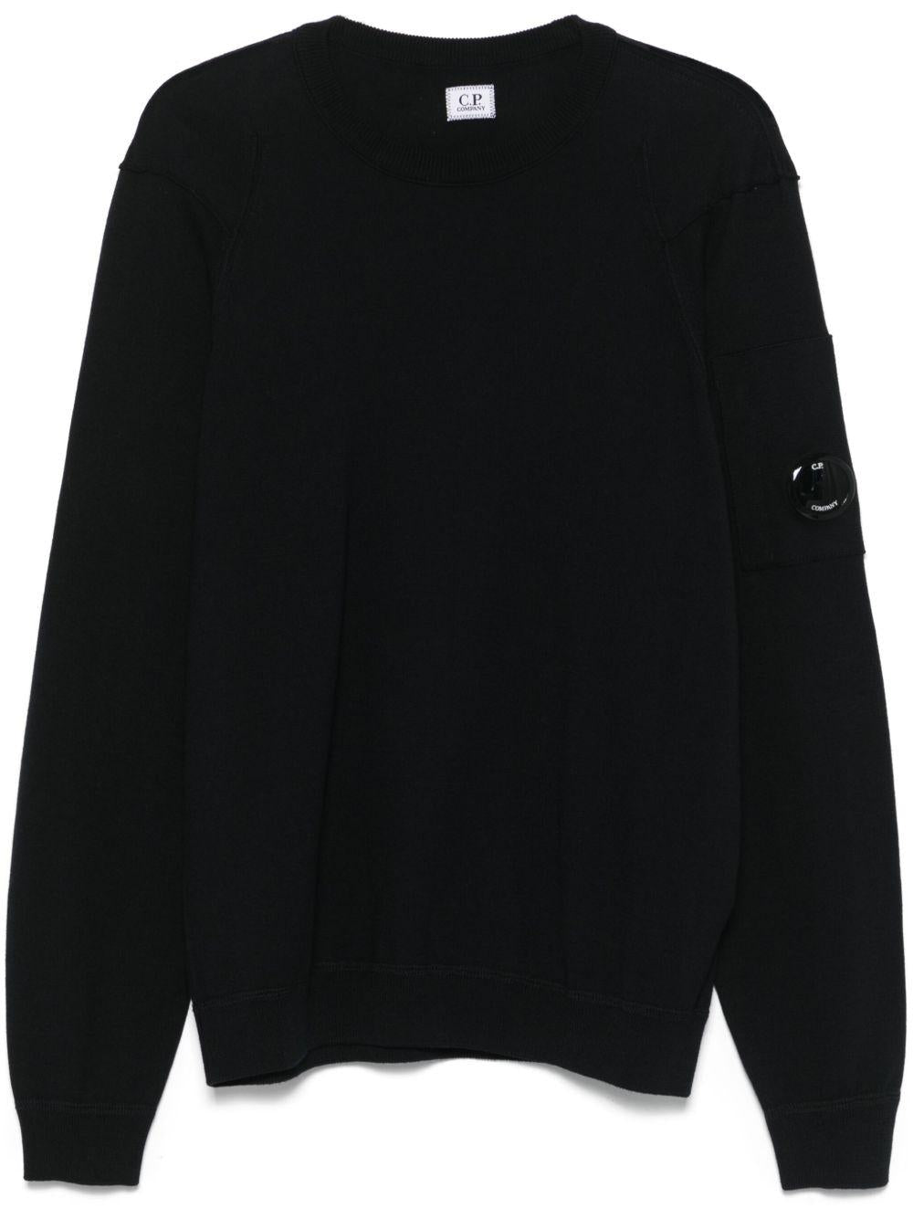 Maglione in filo blu logo lens sul braccio