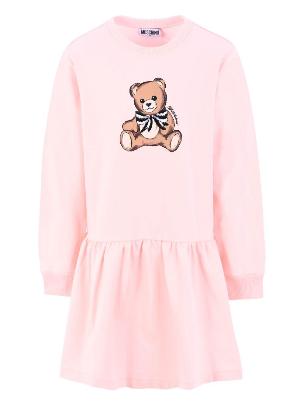 Abito Rosa Svasato con Stampa Orsetto HDV0H7LDA16 50209 MOSCHINO KIDS 