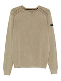 Maglione beige girocollo con orli a coste