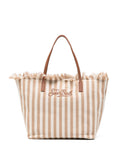 Borsa tote in cotone con manici in pelle