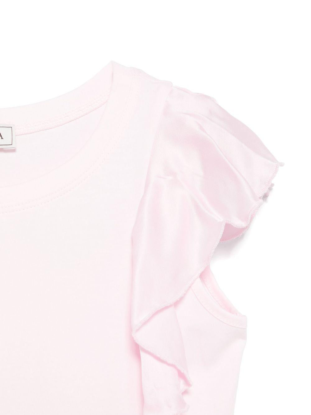 T-shirt rosa maniche con ruches