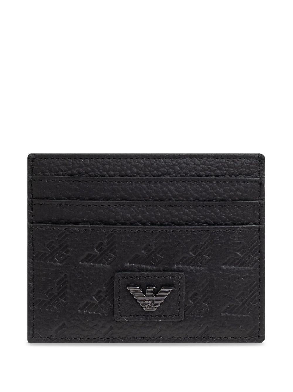 Portacarte nero con design in rilievo e slot per carte EM001740AF14774 UC001 EMPORIO ARMANI 