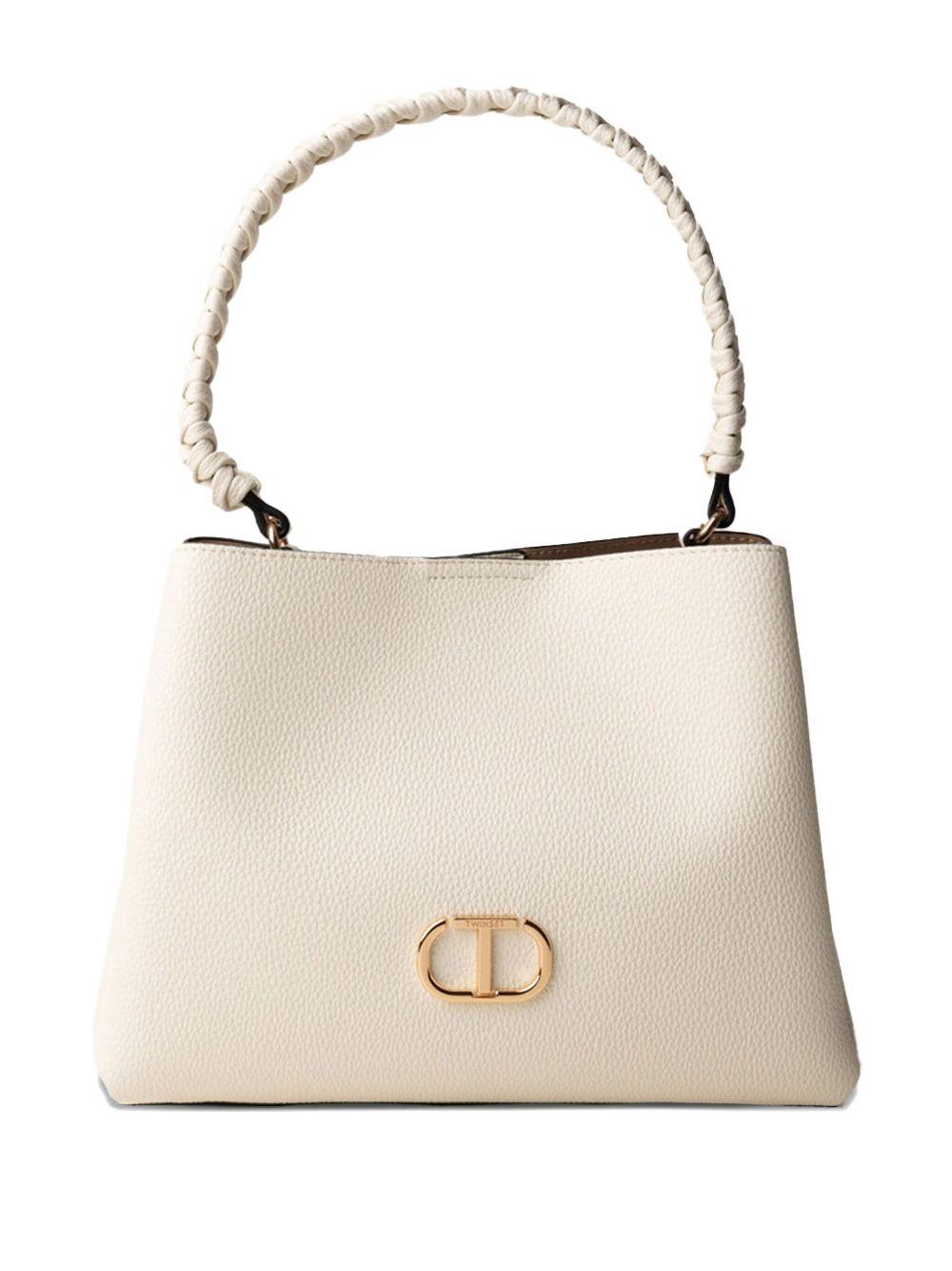 Borsa secchiello bianco manico intrecciato