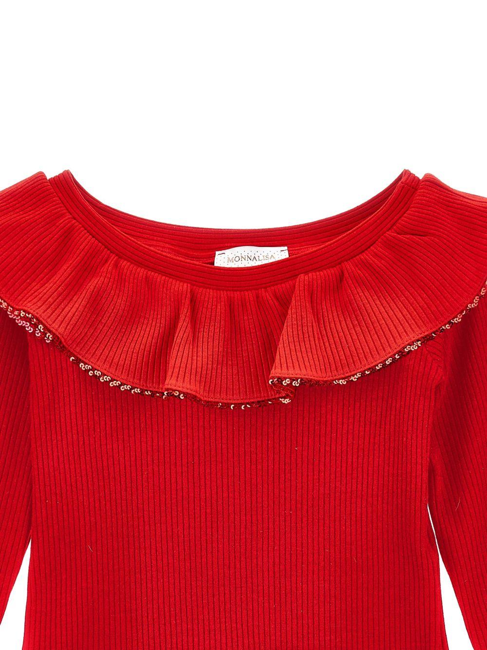 Top Rosso in Maglia con Paillettes e Girocollo 71F6076214 0043 MONNALISA KIDS 