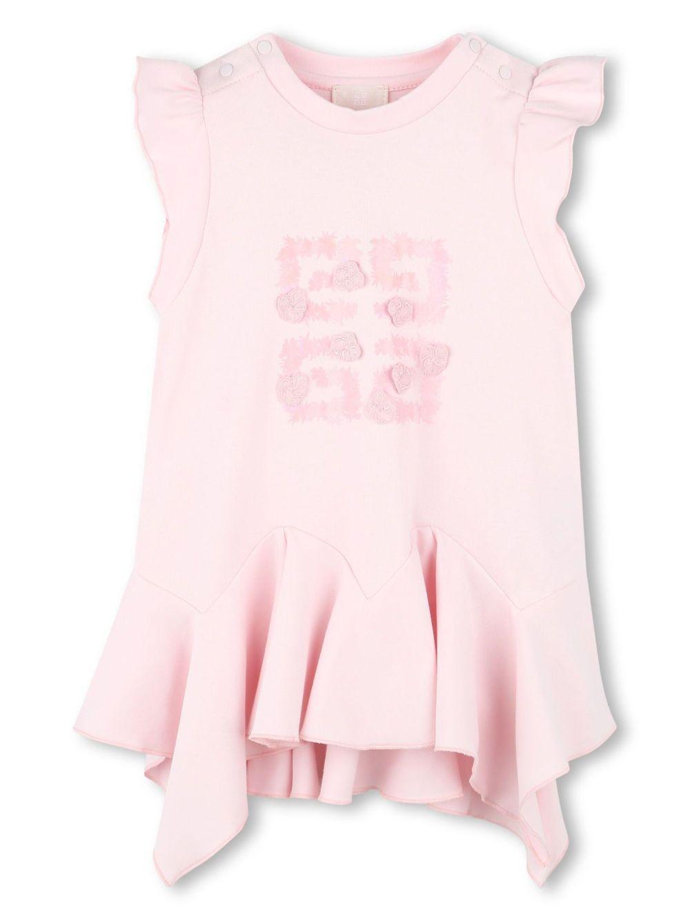 Abito rosa neonata con balze