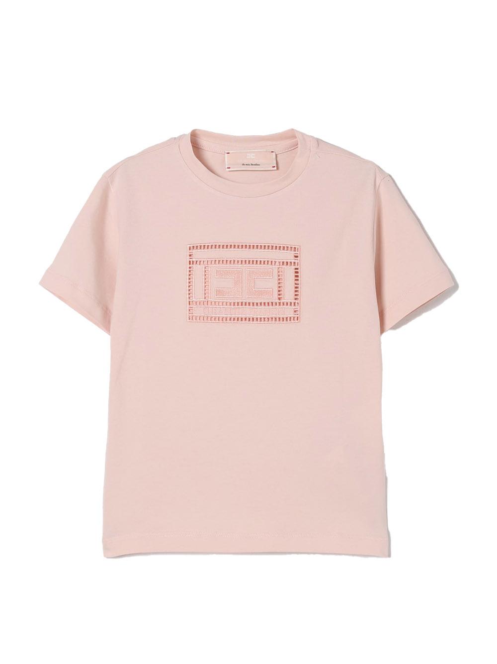 T-shirt rosa cipria con ricami traforati