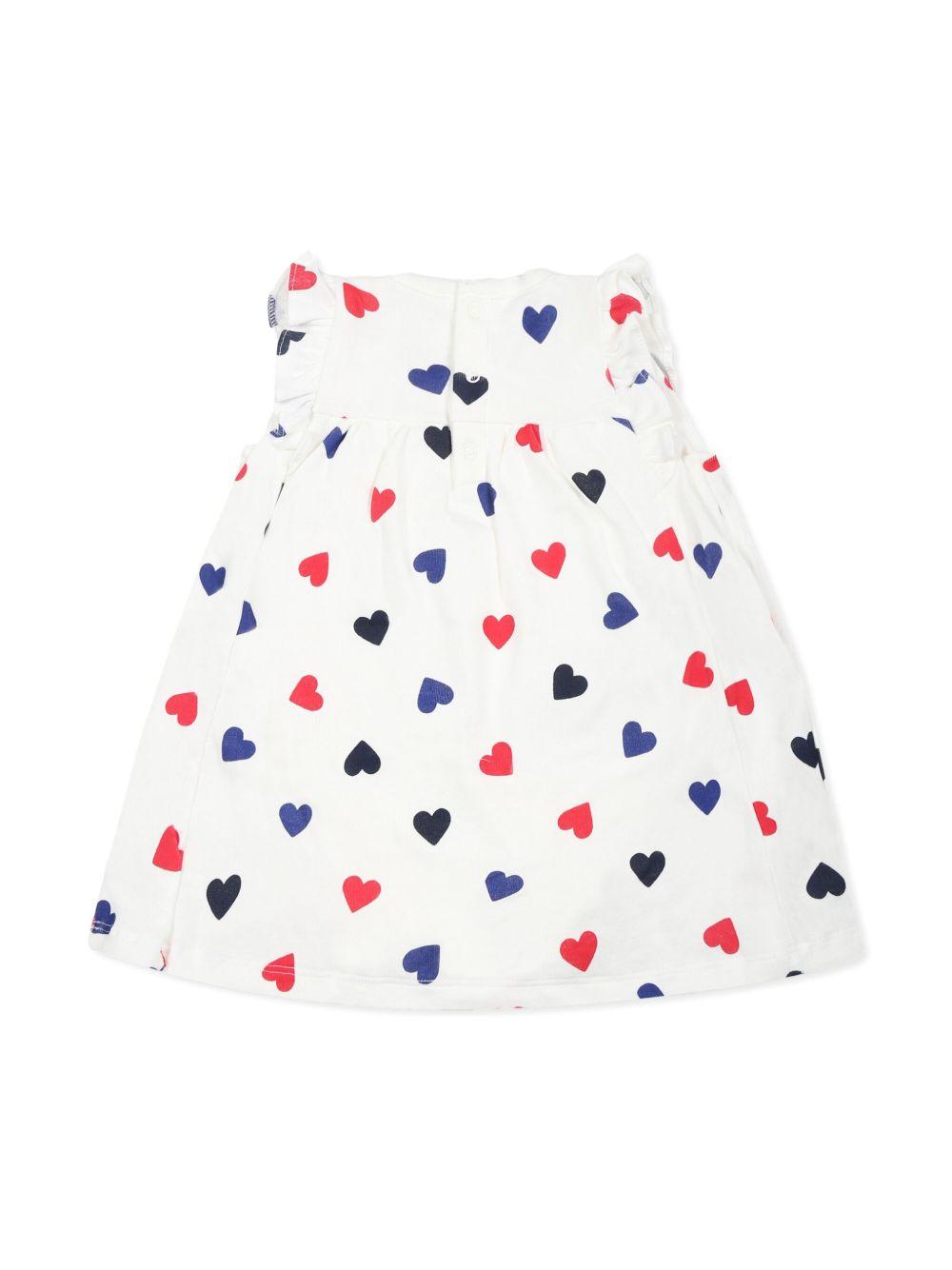 Abito bianco con cuori multicolor all-over neonata
