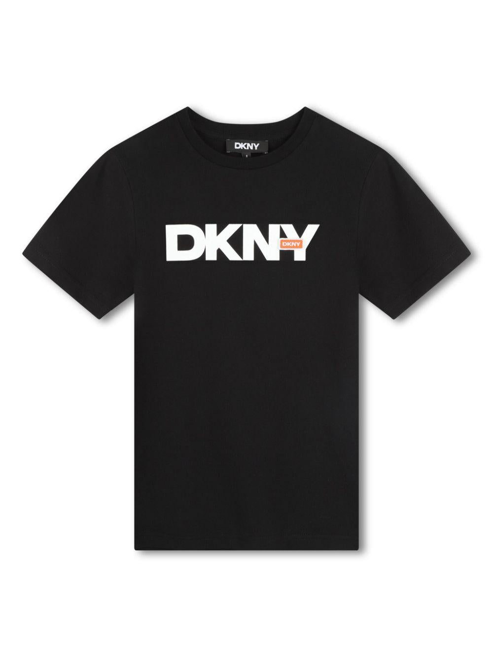 T-shirt Nera in Cotone con Stampa Logo D60190 09B DONNA KAREN KIDS 