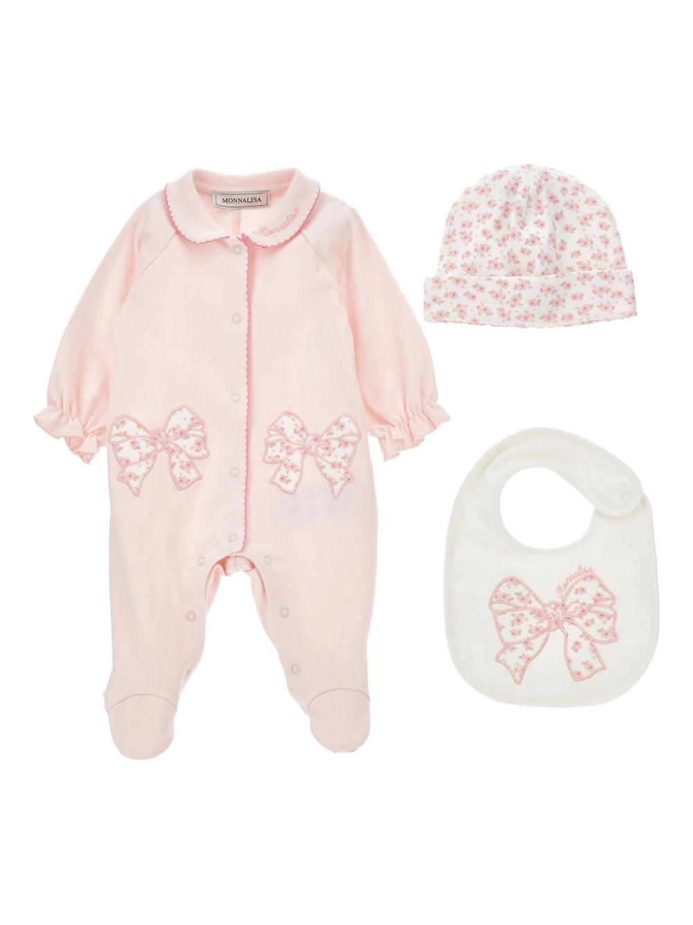 Set di Tre Pezzi con Ricamo e Stampa Floreale 35F5016000 091C MONNALISA KIDS 