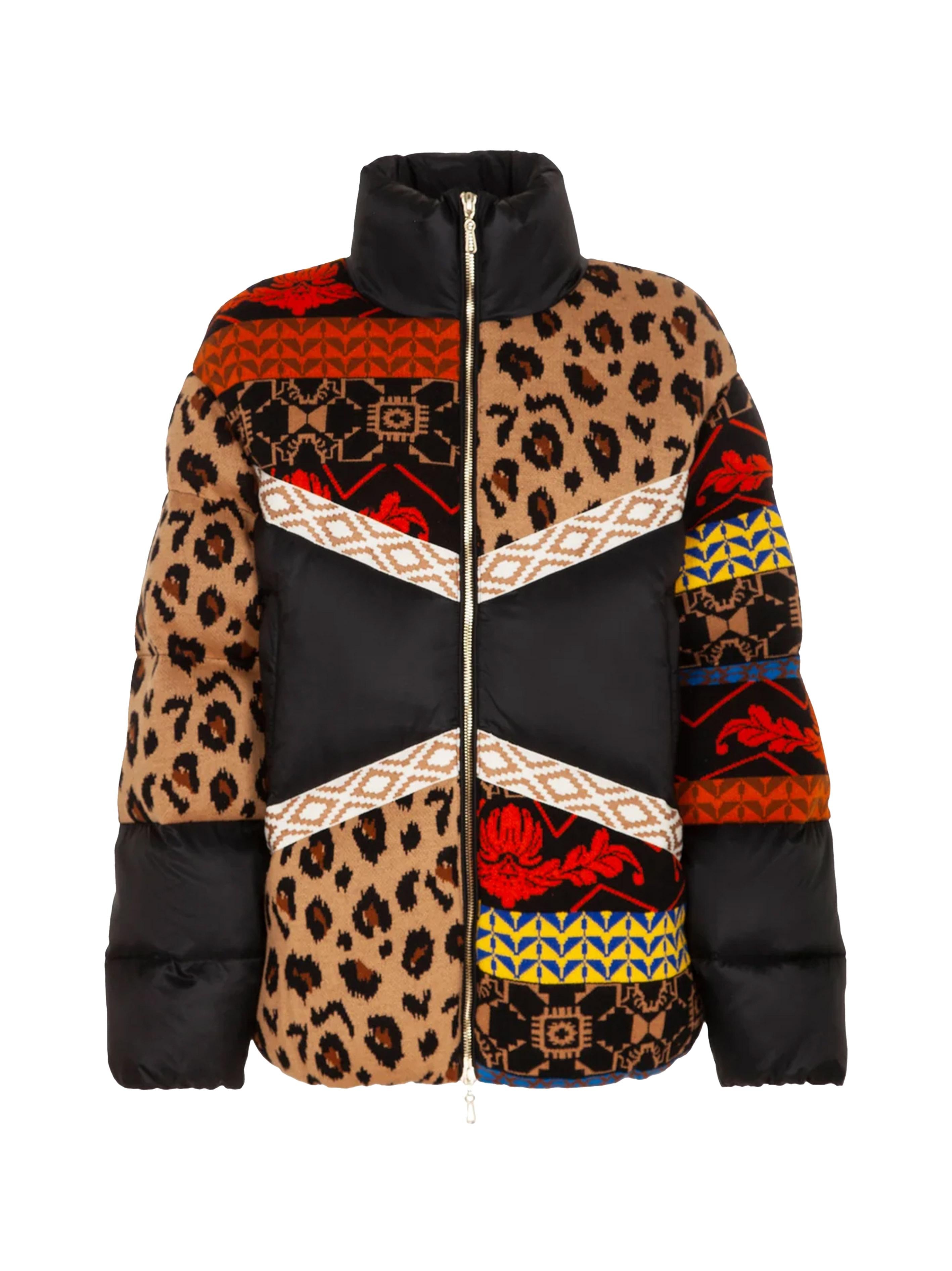 Giubbino color-block con pattern animalier nero
