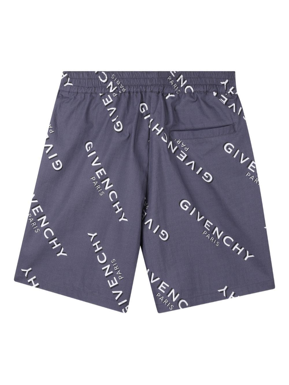 Completo camicia e shorts in cotone con stampa logo H31081 M01 GIVENCHY KIDS 