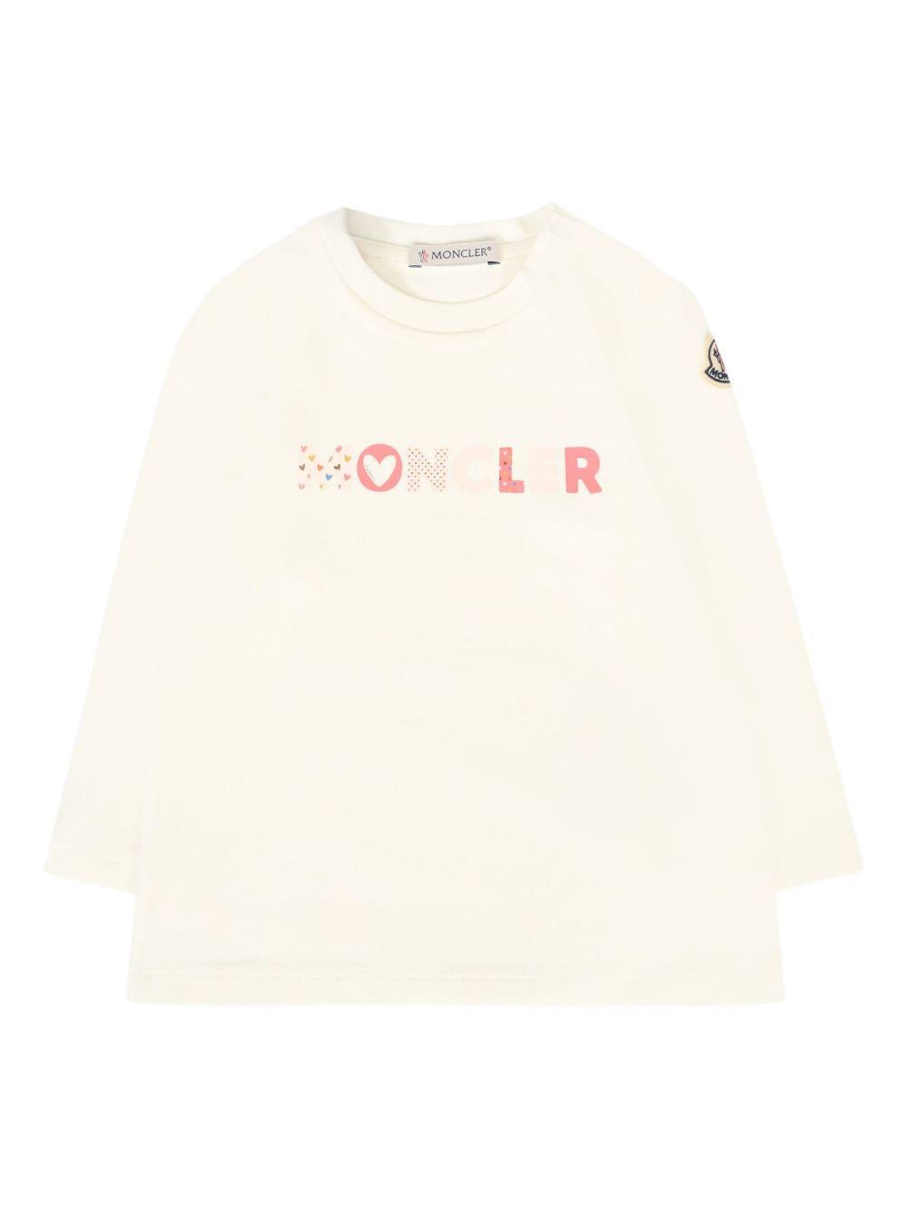 T-shirt Avorio Maniche Lunghe con Logo K29518D0000689AUM 034 MONCLER KIDS 