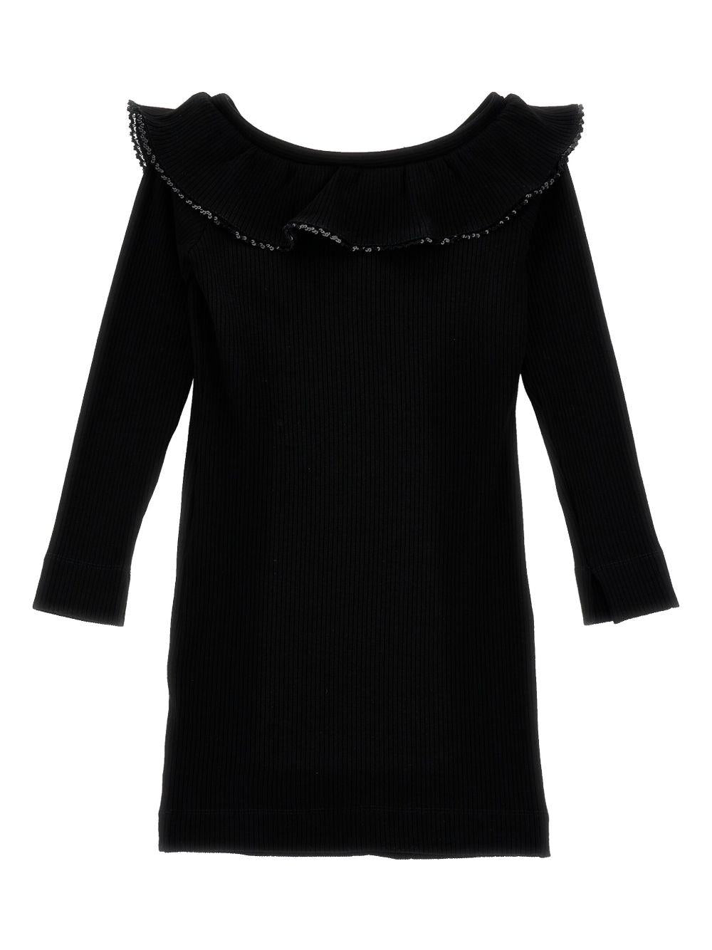 Abito Nero in Maglia a Coste 71F9026214 0050 MONNALISA KIDS 