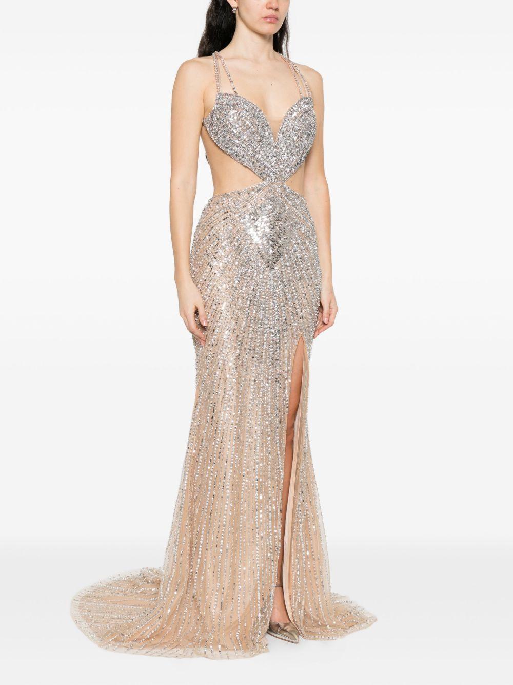 Abito Lungo Beige con Cut-Out, Paillettes e Spacco Laterale AZ1 SAS HOLLAND & HOLLAND 