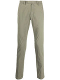 Solid color five-pocket green trousers