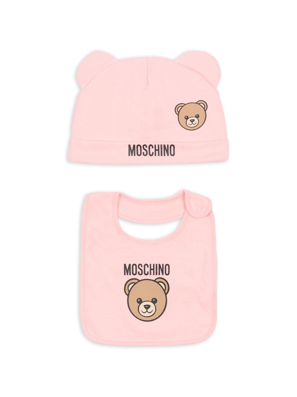 Set cappellino e bavaglino cipria con orsetto MUY099LCA19 50209 MOSCHINO KIDS 