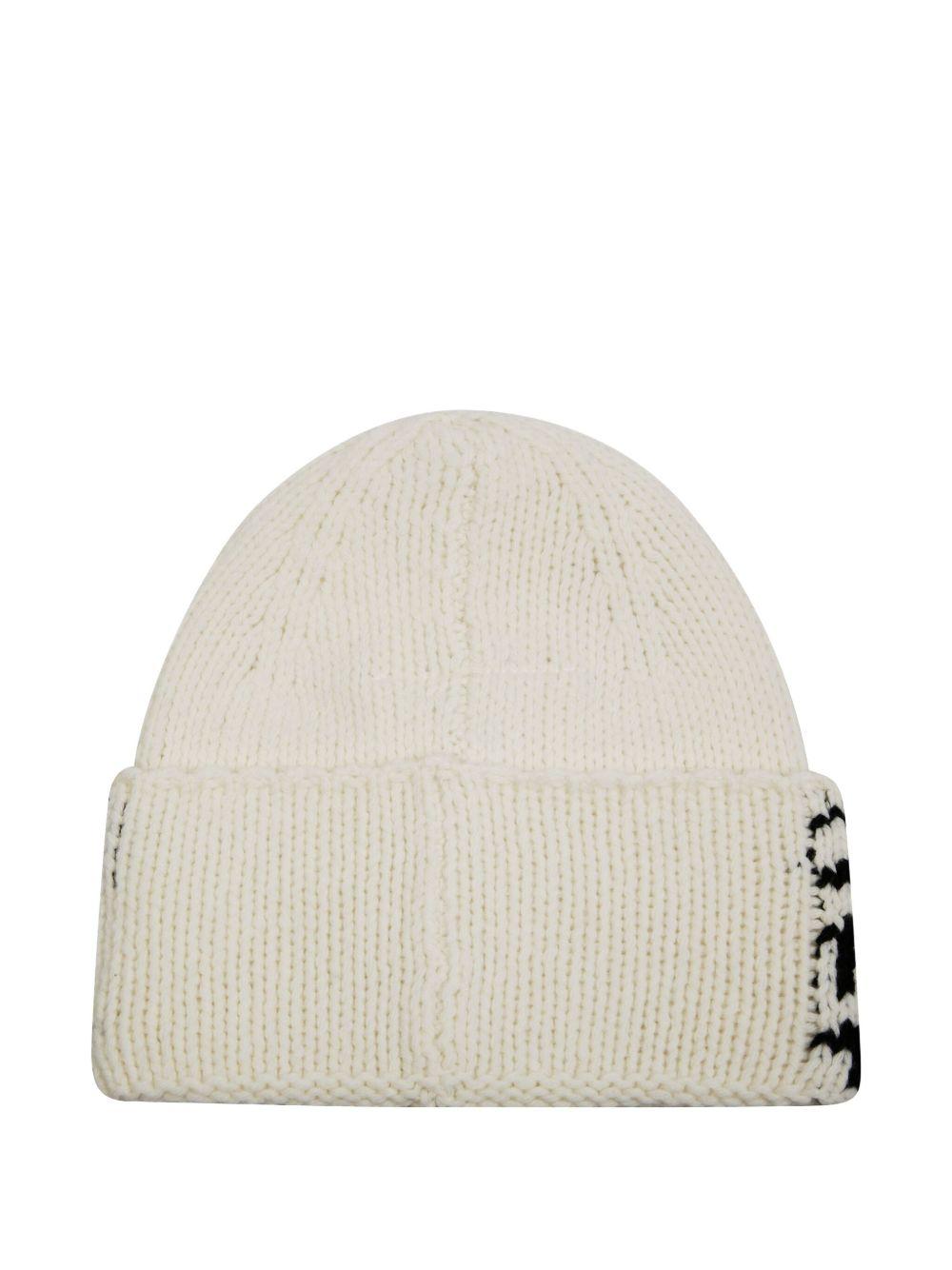 Berretto bianco pull-on con grafica numerica e lavorazione a coste M60915MM06M M6101 MM6 MAISON MARGIELA KIDS 