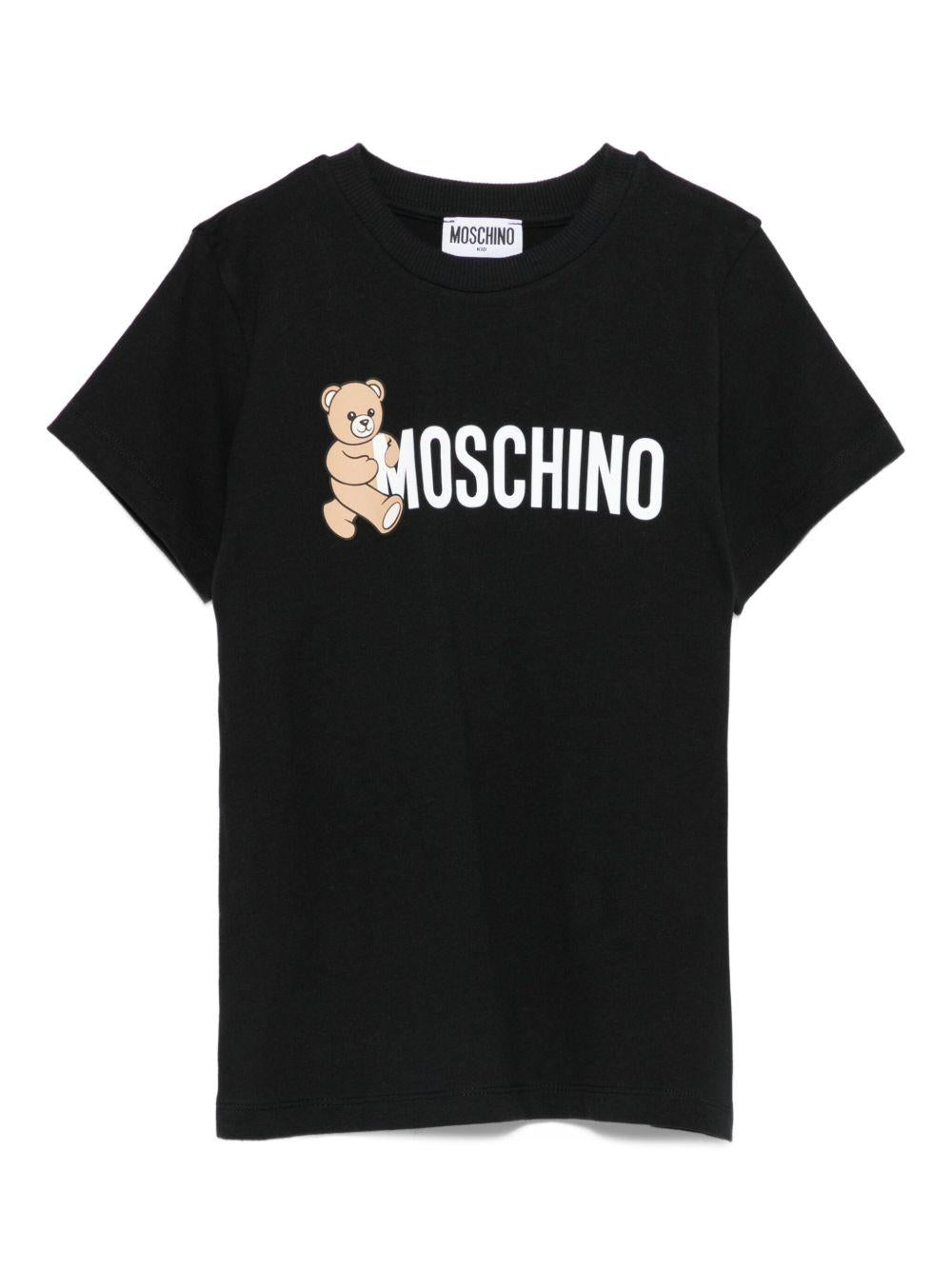 T-shirt Nera a Maniche Corte in Cotone HPM058LAA34 60100 MOSCHINO KIDS 