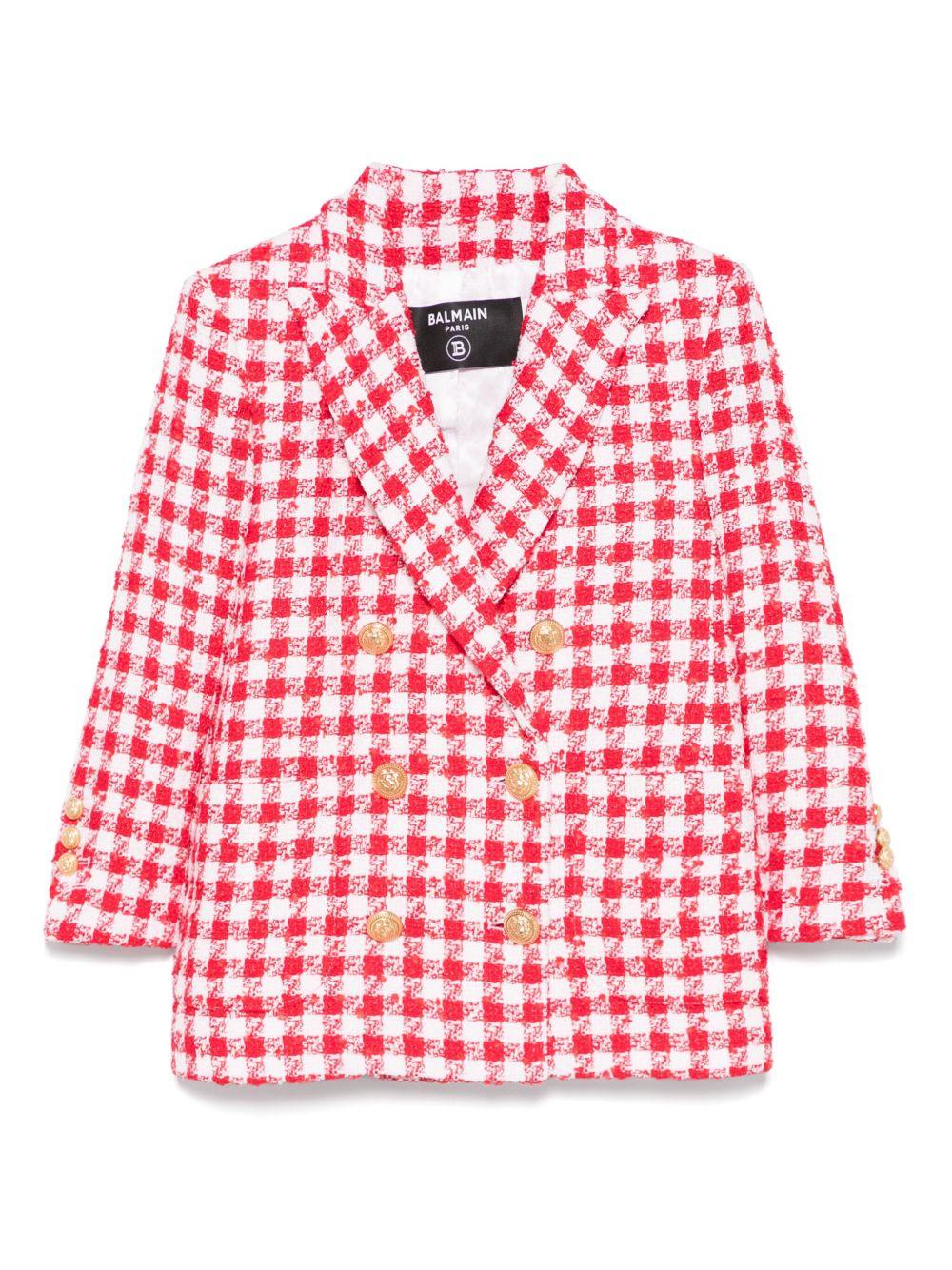 Giacca doppiopetto a quadri tartan rossa/bianca