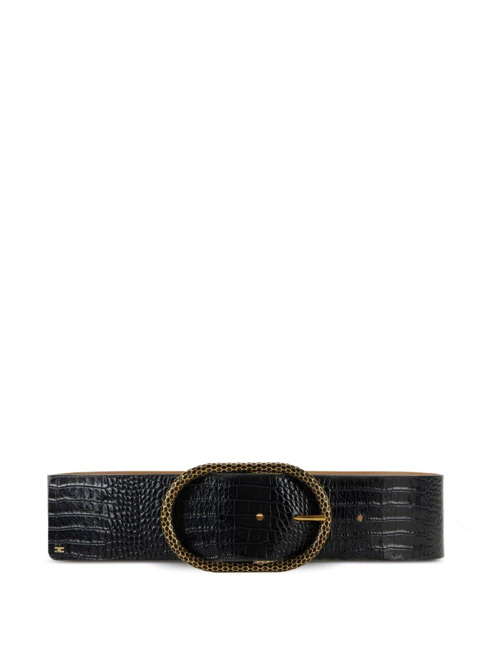 Cintura Nera in Pelle Effetto Coccodrillo con Fibbia Ovale CT84S58E2 110 ELISABETTA FRANCHI 
