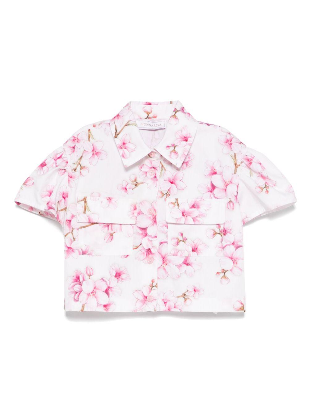 Camicia bianca e rosa stampa floreale 11E3005604 0099 MONNALISA KIDS 