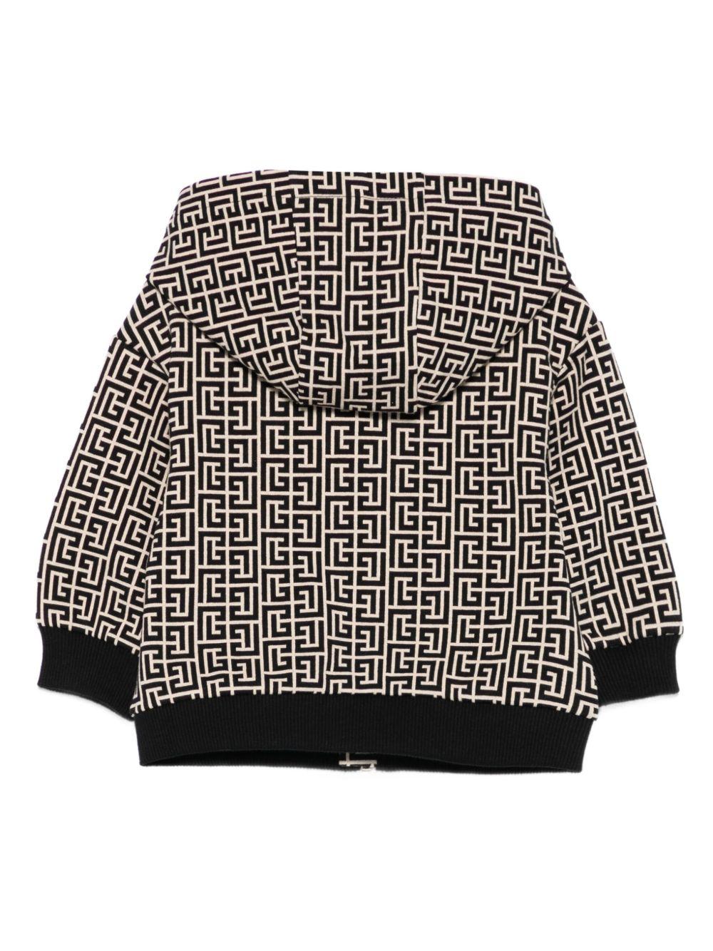 Felpa Beige e Nera con Cappuccio e Monogramma BX4520Z2411 106NE BALMAIN KIDS 