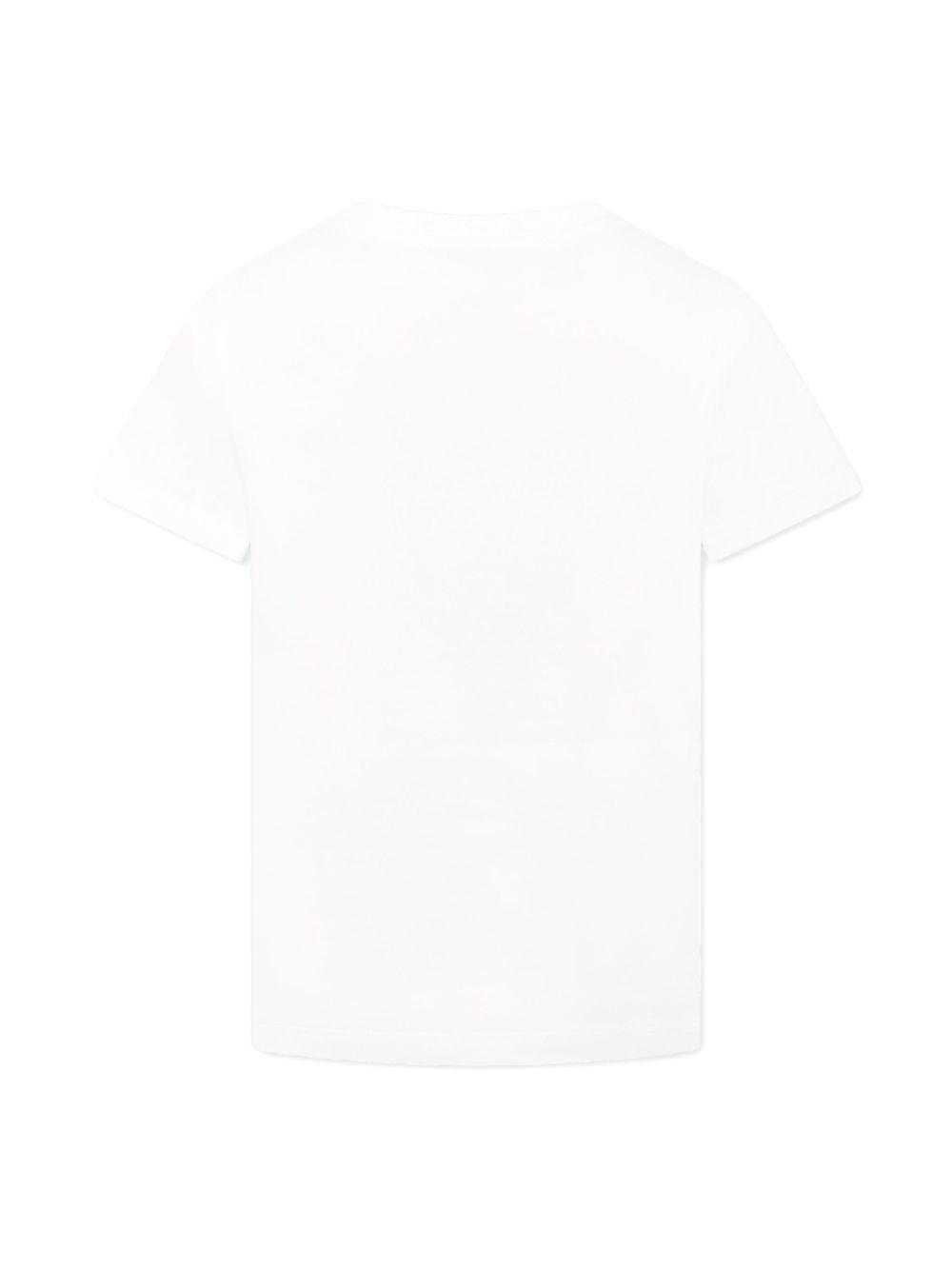 T-shirt bianca banda centrale multicolor e logo