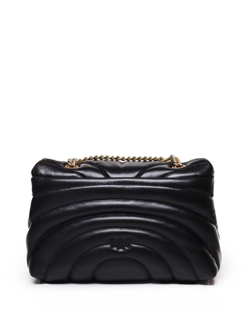 Borsa a Spalla Trapuntata in Pelle Nera con Tracolla a Catena 100038A1EX Z99Q PINKO 