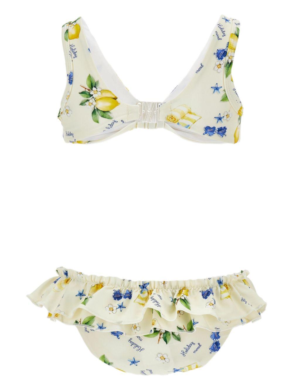Bikini con stampa limoni e rouche 19G0067039 0014 MONNALISA KIDS 