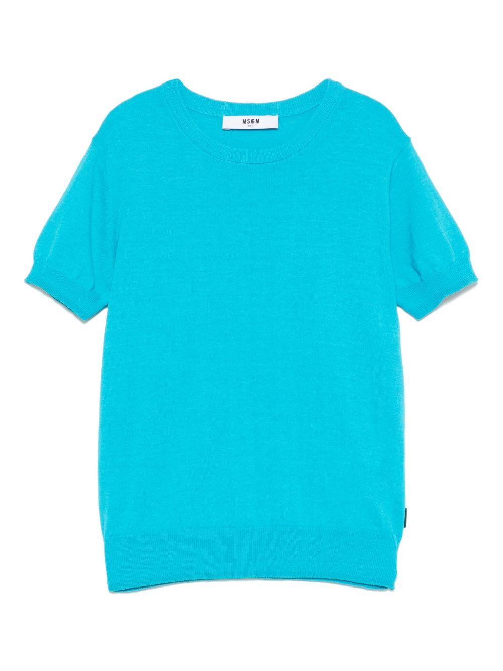 T-shirt celeste in maglia
