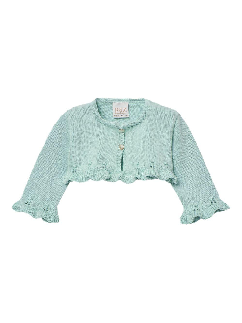 Cardigan crop verde acqua con ricami 001122299 13H82 PAZ RODRIGUEZ KIDS 
