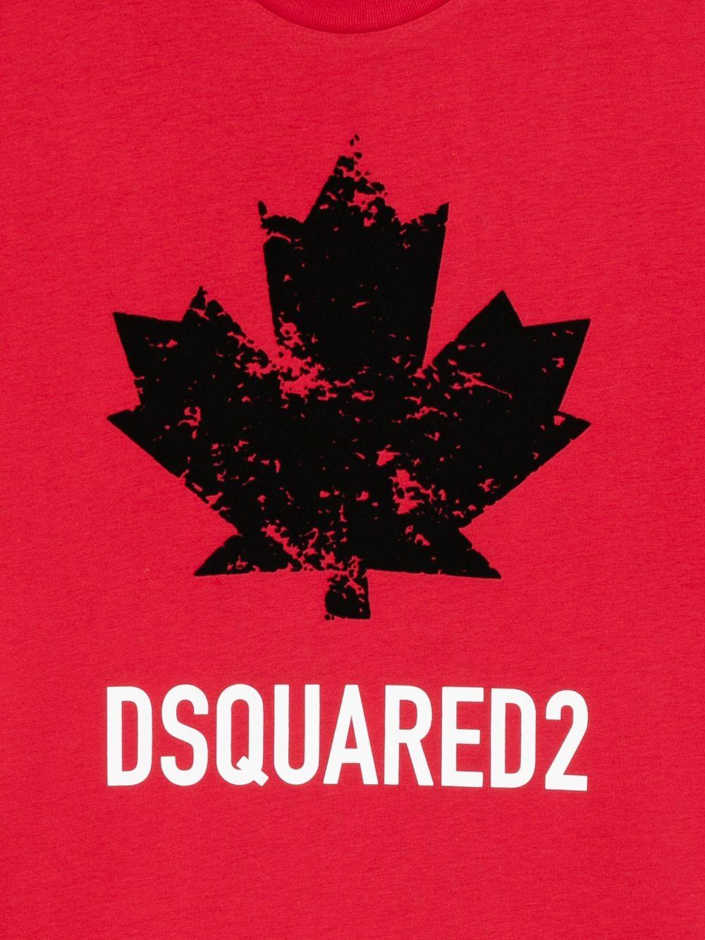 T-shirt con Stampa Foglia dAcero e Logo DQ2982D00XM DQ423 DSQUARED KIDS 