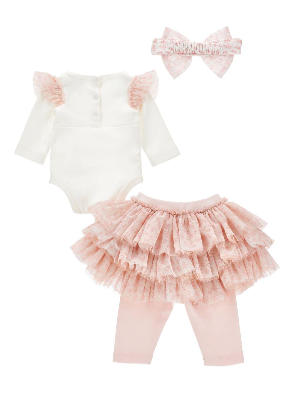 Set Pantaloni Rosa con Fiocco e Ricamo Floreale 35F5026000 0191 MONNALISA KIDS 