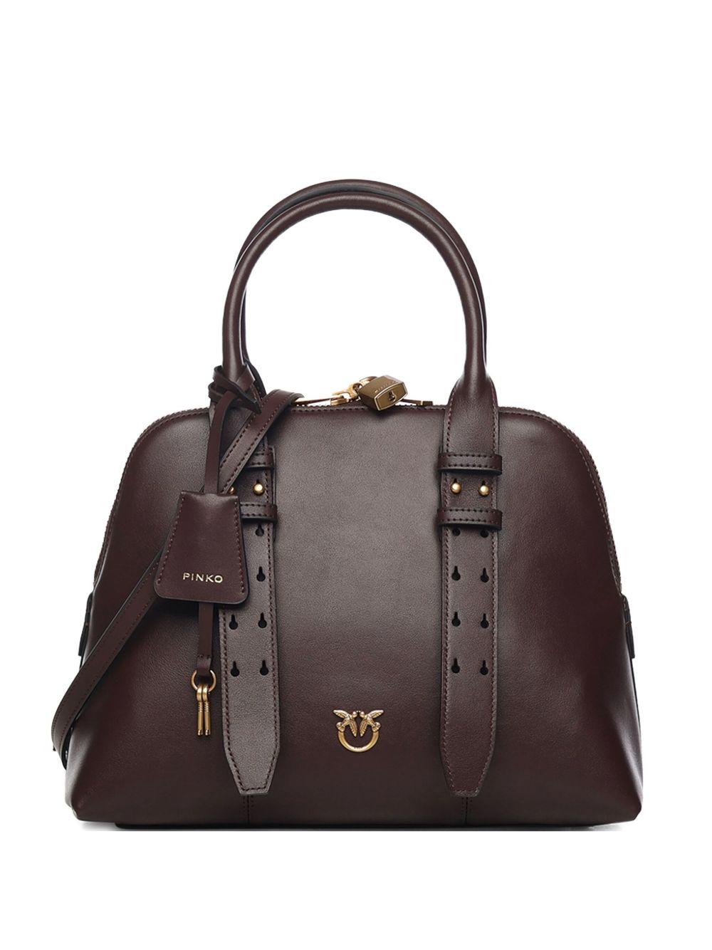 Borsa tote media rosso mogano con placca logo 105906A0QO LA7Q PINKO 