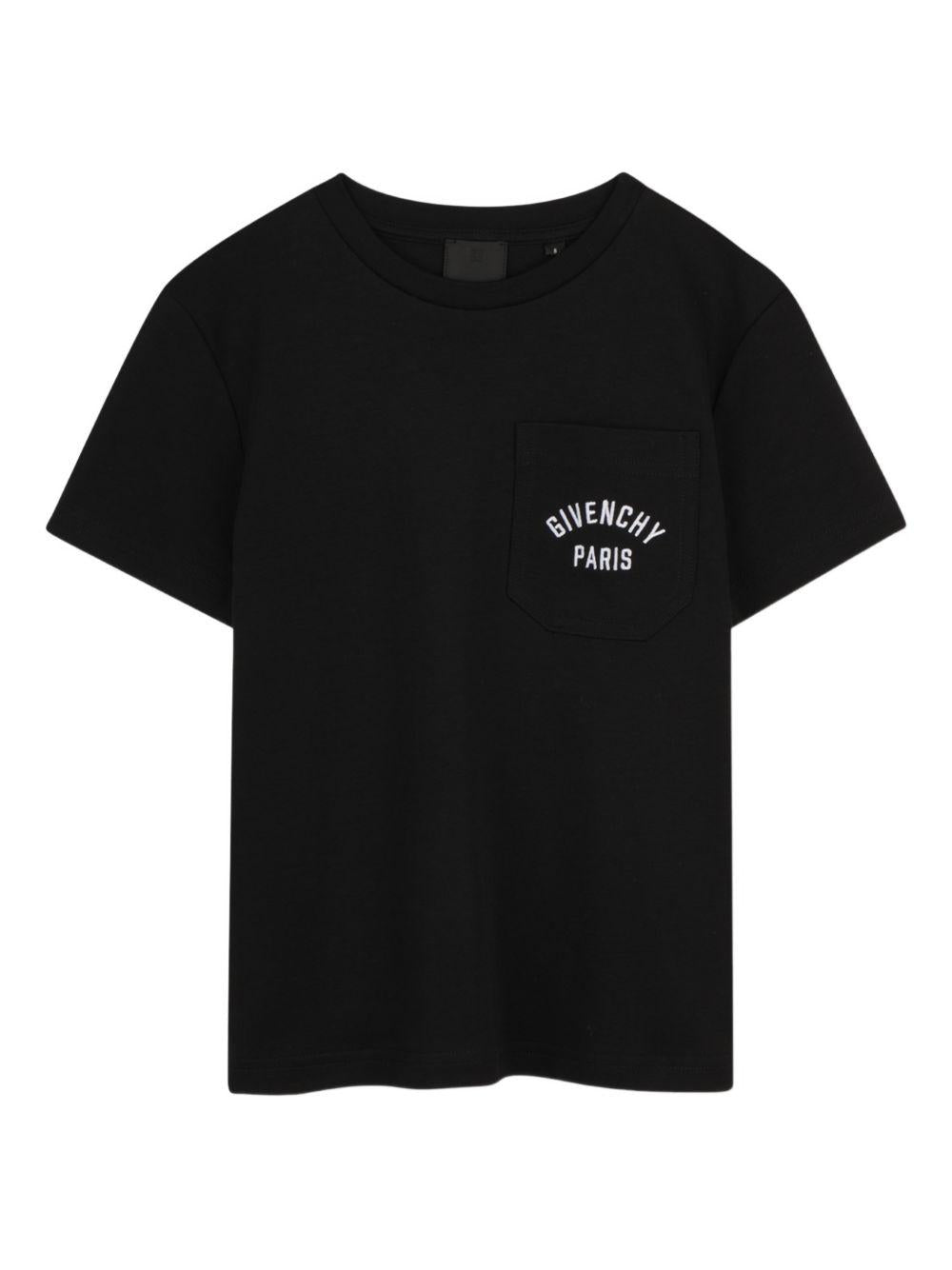 T-shirt in cotone organico con tasca H31122 09B GIVENCHY KIDS 