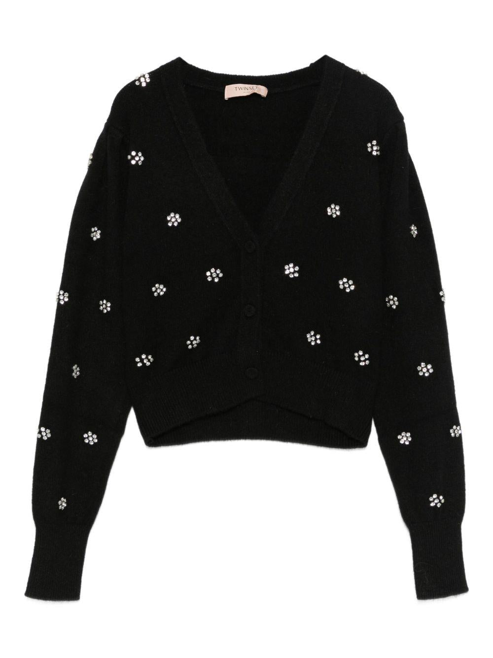 Cardigan nero a motivi floreali con scollo a V 252TT3180 00006 TWINSET 