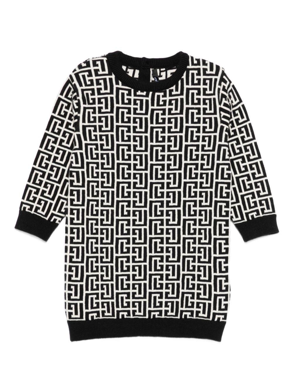 Abito Nero e Bianco con Motivo Monogramma BX1020Z2312 104NE BALMAIN KIDS 