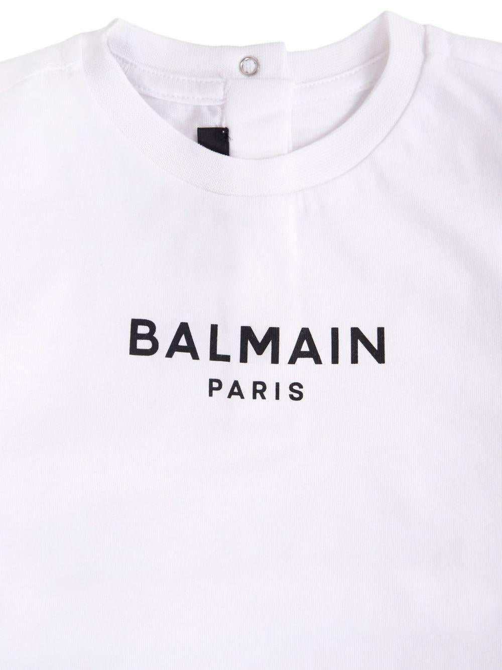 T-shirt Bianca con Stampa Logo BX8501Z3186 100NE BALMAIN KIDS 