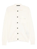 White merino wool cardigan with V-neck and button closure