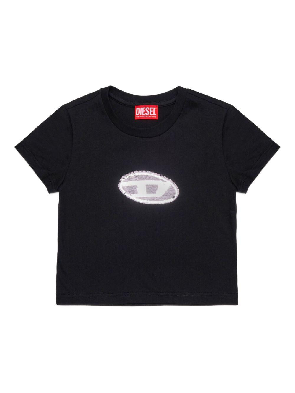 T-shirt Nera con Paillettes J02371KYAUN K900 DIESEL KIDS 