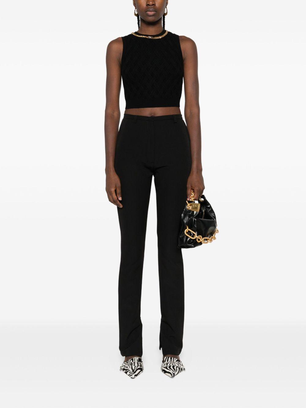Top Corto Nero con Motivo a Rombi e Catena Oro TK60B56E2 110 ELISABETTA FRANCHI 