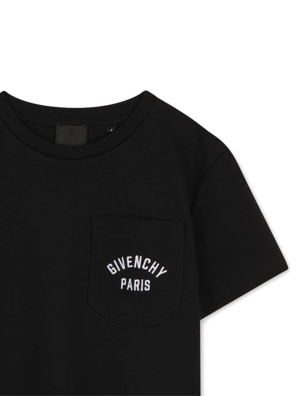 T-shirt in cotone organico con tasca H31122 09B GIVENCHY KIDS 