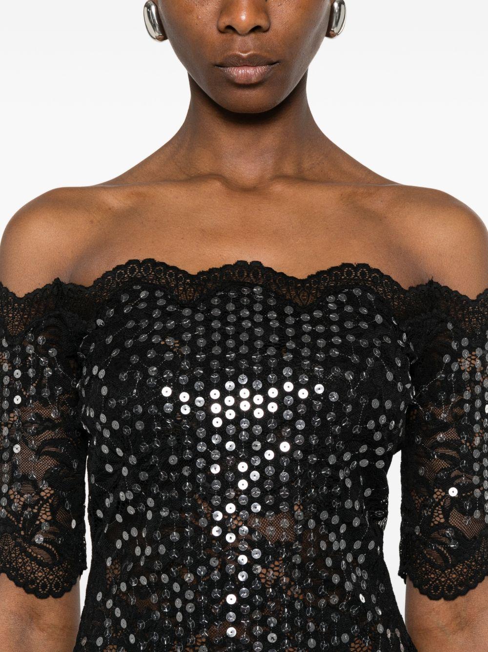 Top con paillettes scollo bardot 26PJTO027PA0170 P001 RABANNE 