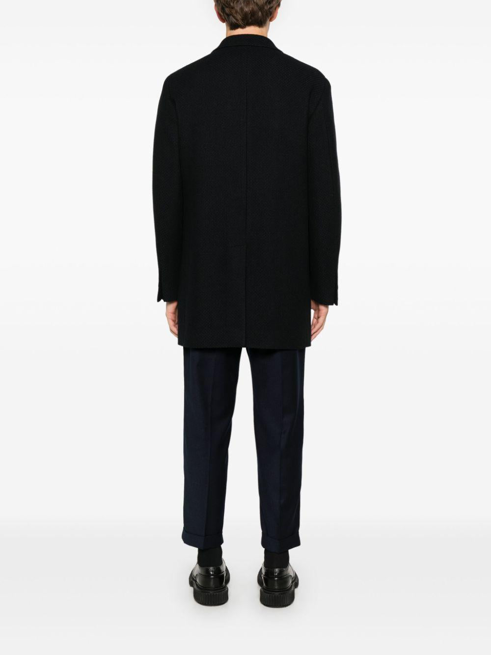 Cappotto monopetto con fantasia geometrica blu