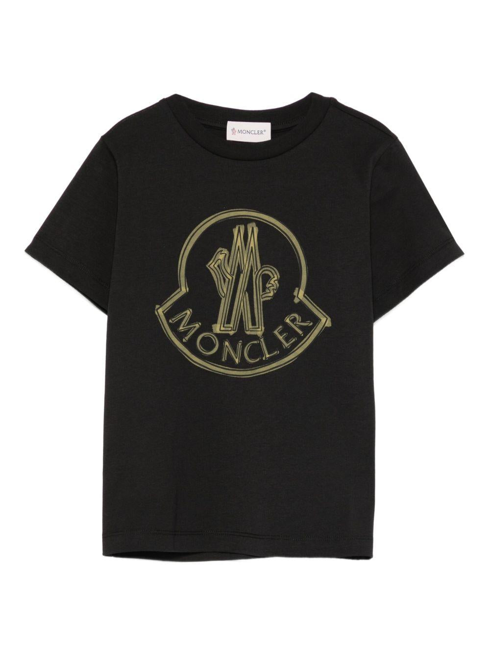 T-shirt in Cotone Nero con Logo Scarabocchio K29548C0002689AFV 999 MONCLER KIDS 