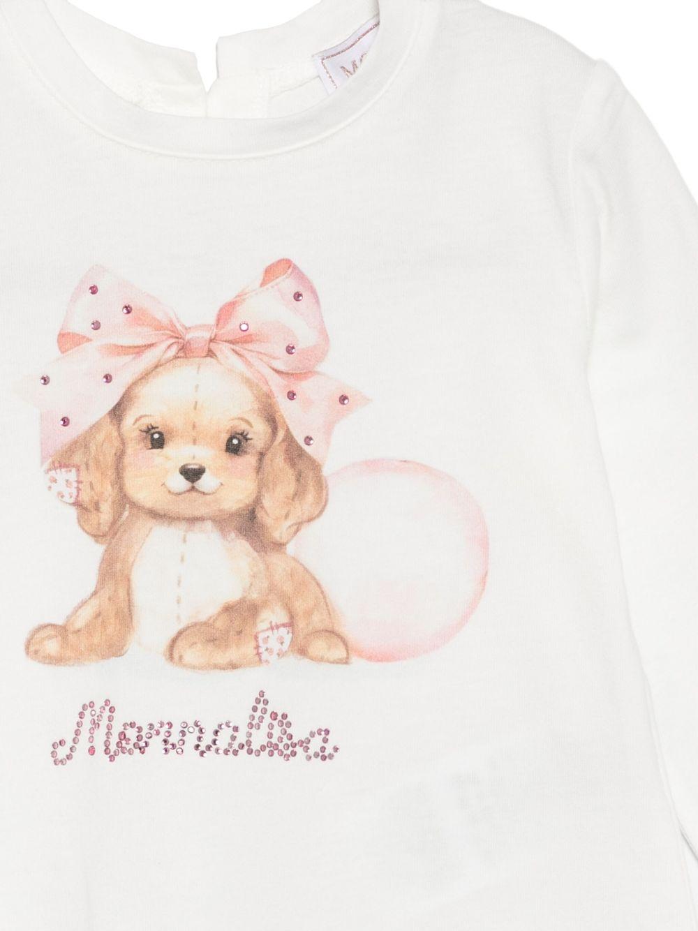 Top panna con fiocco e stampa grafica 39F6056005 0001 MONNALISA KIDS 