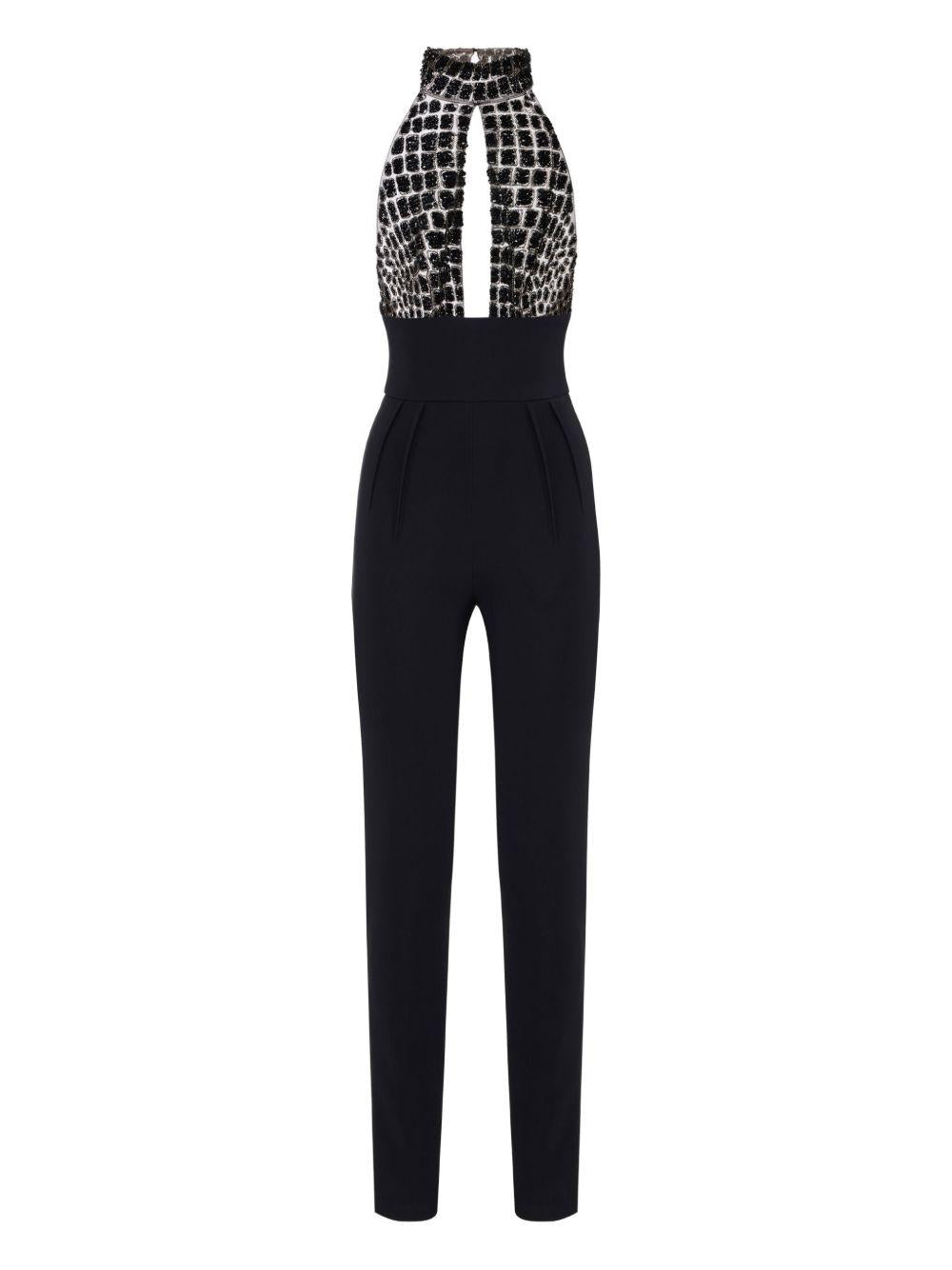 Tuta Intera Nera con Ricamo e Scollo allAmericana TU06257E2 110 ELISABETTA FRANCHI 