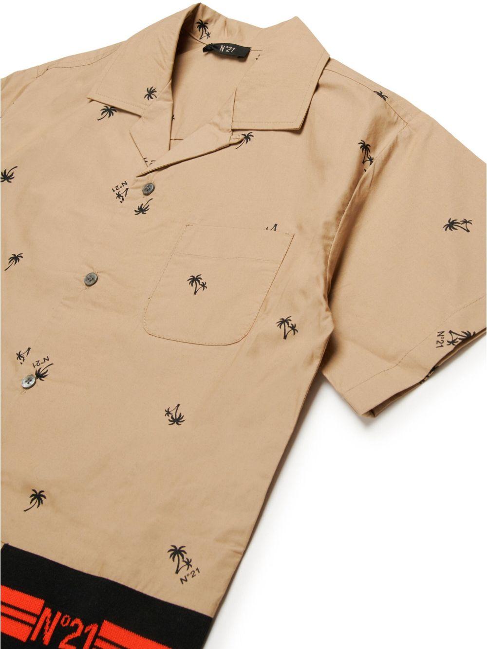Camicia beige mini fantasia all-over