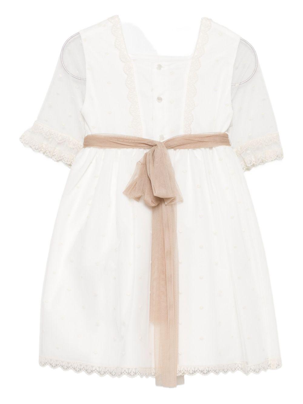 Abitino Cerimonia Bambina in Tulle Avorio con Cintura e Fiori  Elegante e Raffinato 004151388 6062T1 PAZ RODRIGUEZ KIDS 