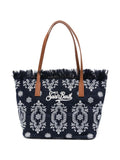 Borsa tote in denim con bordi sfrangiati